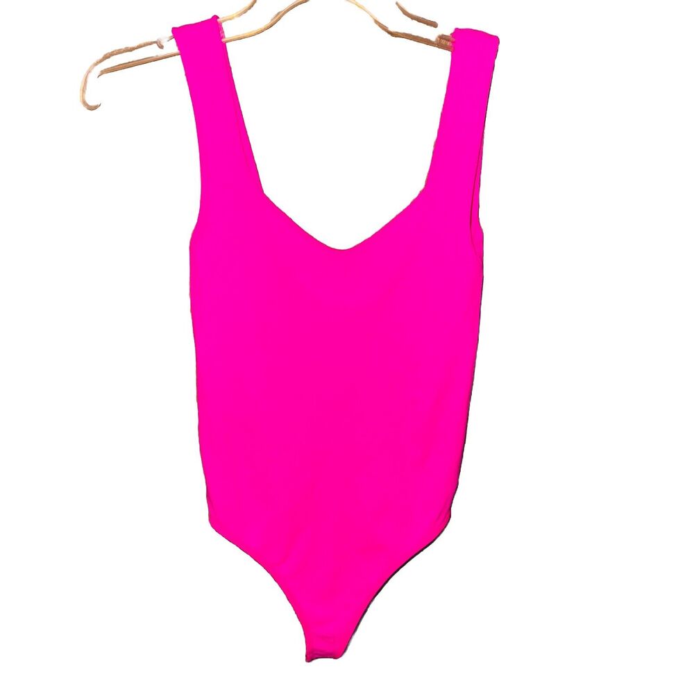 Free People Neon Pink Scoop Neck Bodysuit